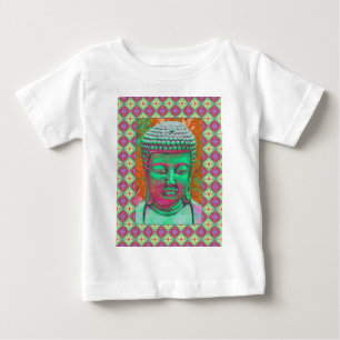 Buddha Pop with Patchwork Borders in Green and Red Baby T-Shirt