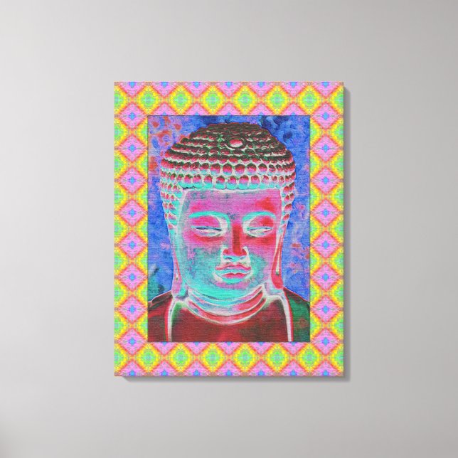 Buddha Pop with Yellow and Pink Borders Canvas Print (Front)