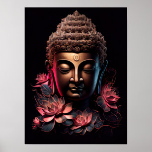 Buddha Portrait with Lotus Art Poster
