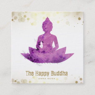 *~* Buddha QR Botanical Floral AP33 Lotus Square Business Card