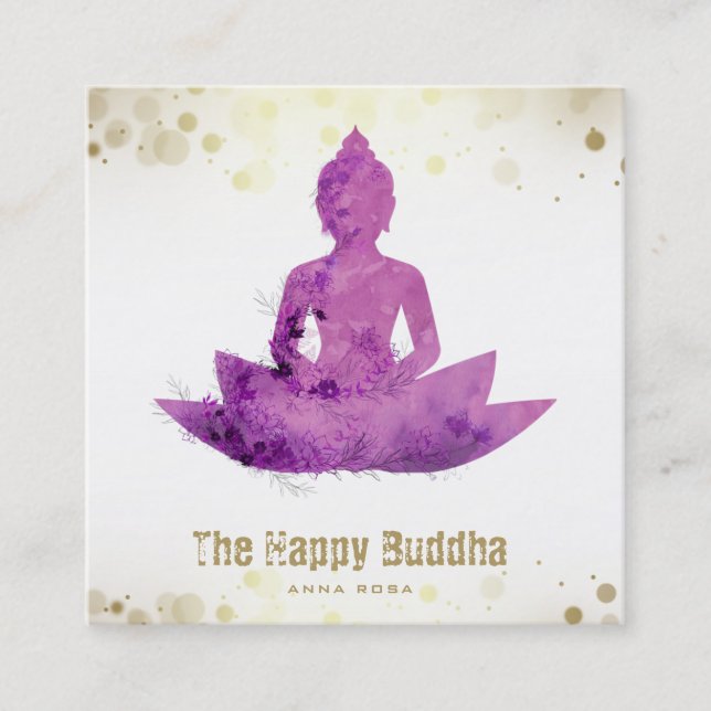 *~* Buddha QR Botanical Floral AP33 Lotus  Square Business Card (Front)