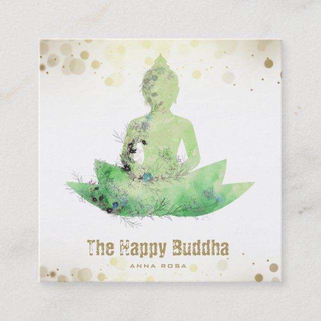 *~* Buddha QR Botanical Floral  AP33 Square Business Card (Front)