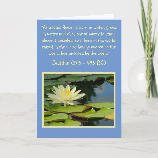 BUDDHA QUOTE/MOONLIGHT YELLOW LOTUS BLOSSOM/BLANK CARD (Front)