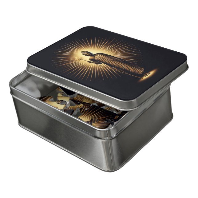 Buddha radiating wisdom in serene golden light jigsaw puzzle (Lid Open)