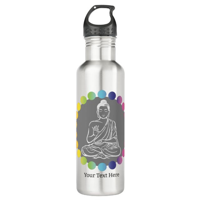 Buddha Rainbow Chakras Spiritual Metaphysical Yoga Stainless Steel Water Bottle (Front)