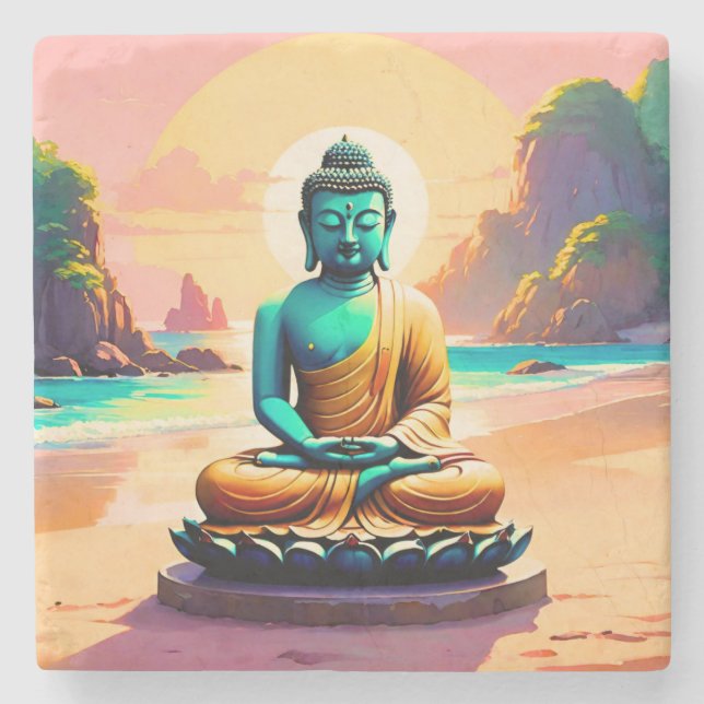 Buddha - Serene Shores of Enlightenment  Stone Coaster (Front)