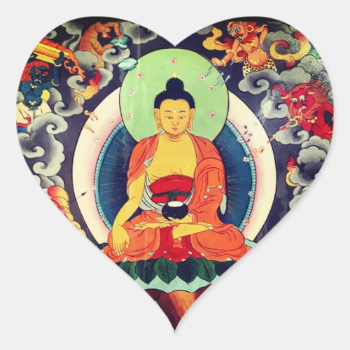 Buddha Shakyamuni painting Himalayas _ Nepal Heart Sticker