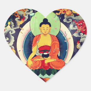 Buddha Shakyamuni painting, Himalayas - Nepal Heart Sticker