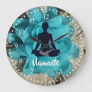 Buddha silhouette fabric turquoise lotus flower large clock