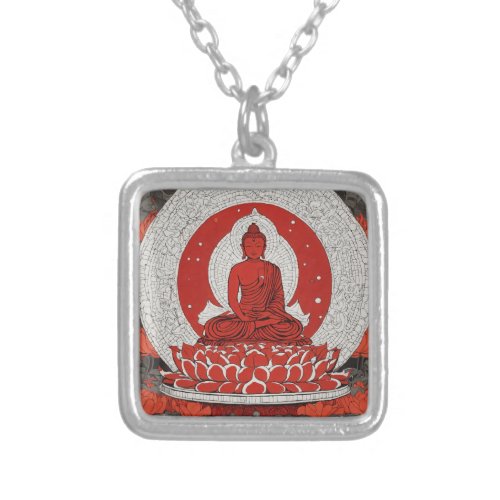  Buddha Silhouette with Lotus Bloom Silver Plated Necklace