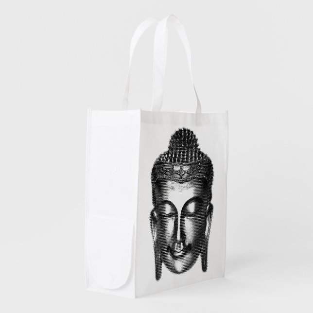 Buddha smile II - halftone black + your ideas Reusable Grocery Bag (Front Side)