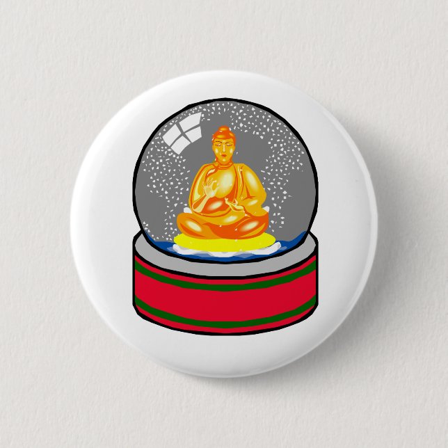 Buddha Snow Globe Pinback Button (Front)