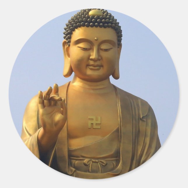 Buddha Statue in Blue Sky, Hand Raised Classic Round Sticker (Front)