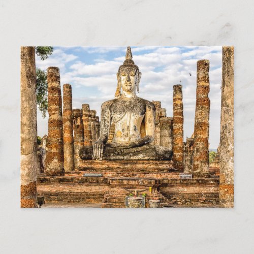 Buddha statue Wat Mahathat Sukhothai Historical Postcard