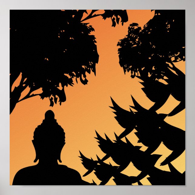 Buddha Sunset Silhouette Poster (Front)