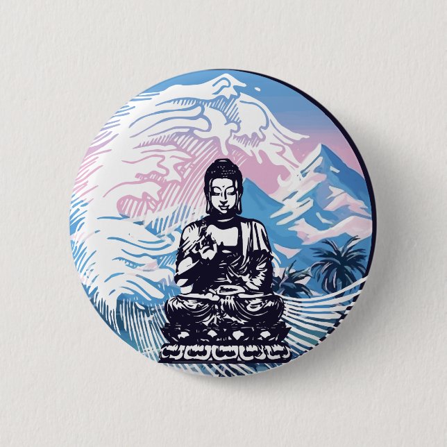 Buddha Tropical Mountain Wave Button (Front)