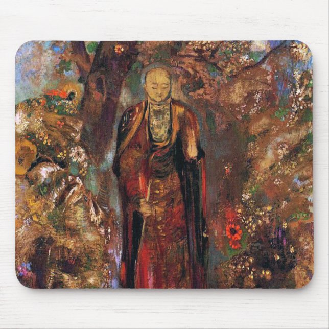 Buddha Walking Among the Flowers Mouse Pad (Front)