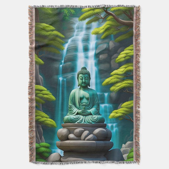 Buddha Waterfall Throw Blanket (Front Vertical)