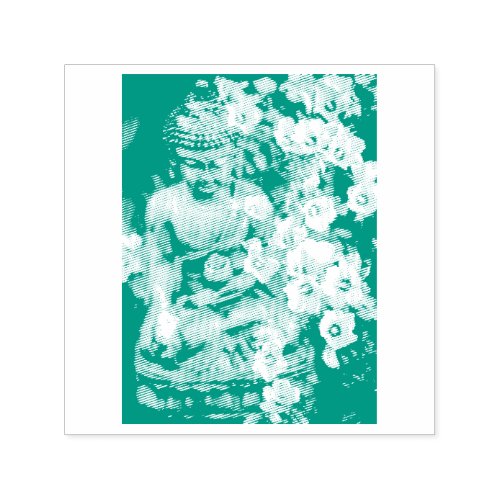 BUDDHA WITH BLOOMS RUBBER STAMP