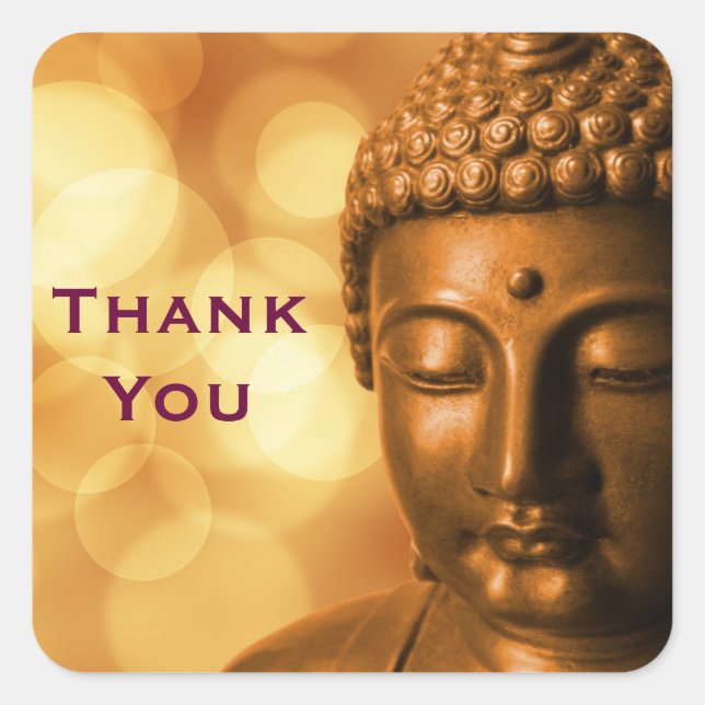 Buddha with Golden Bokeh Background Thank You Square Sticker (Front)