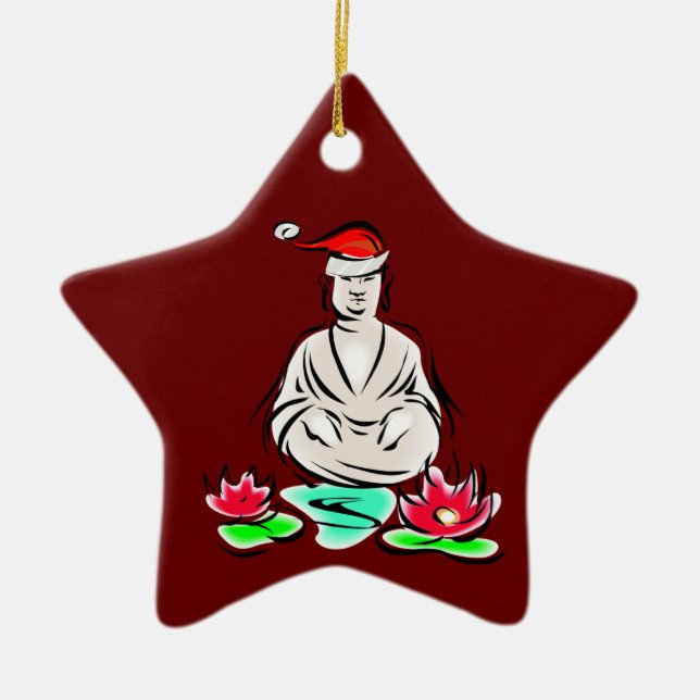Buddha with Santa hat Ceramic Ornament (Front)