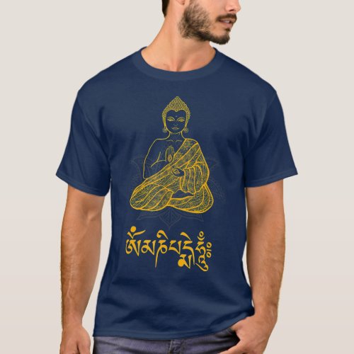 Buddha  with Tibetan Mantra Om Mani Padme Hum T_Shirt