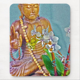 Buddha with White Orchids Mouse Pad