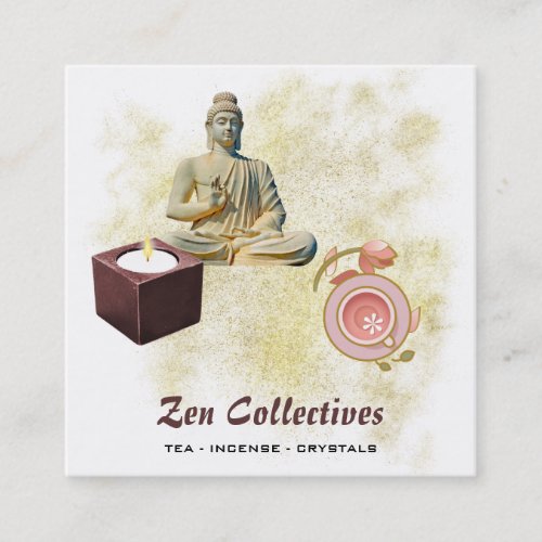  Buddha Zen Candle Lotus Tea Gold Square Business Card
