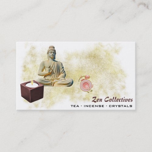  Buddha Zen Candle Tea Lotus Gold Business Card