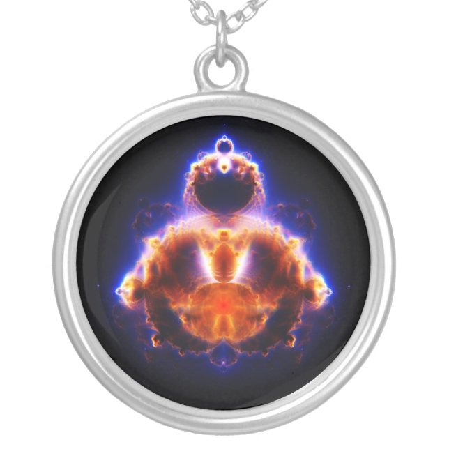 Buddhabrot Map Mandelbrot Set Gautama Buddha Silver Plated Necklace (Front)