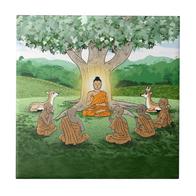 Buddha's First Sermon Teaching Ceramic Tile (Front)