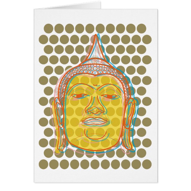 Buddha's Head Yellow Face Offset Modern Pop Dots Cards (Front)