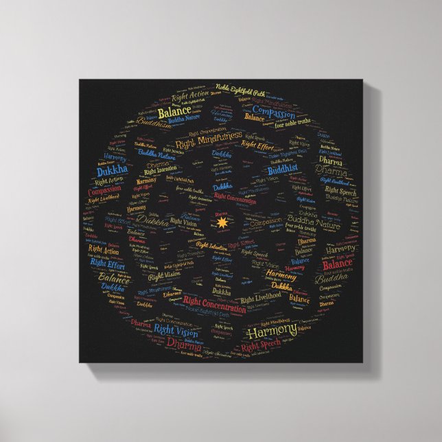 Buddhas Wheel of Dharma Word Art Canvas Print (Front)