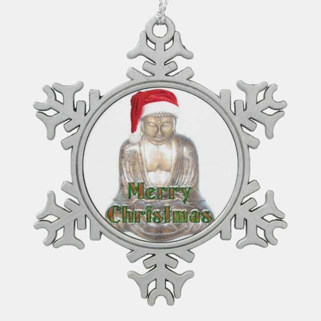 Buddhism - Buddha - Merry Christmas Snowflake Pewter Christmas Ornament (Front)