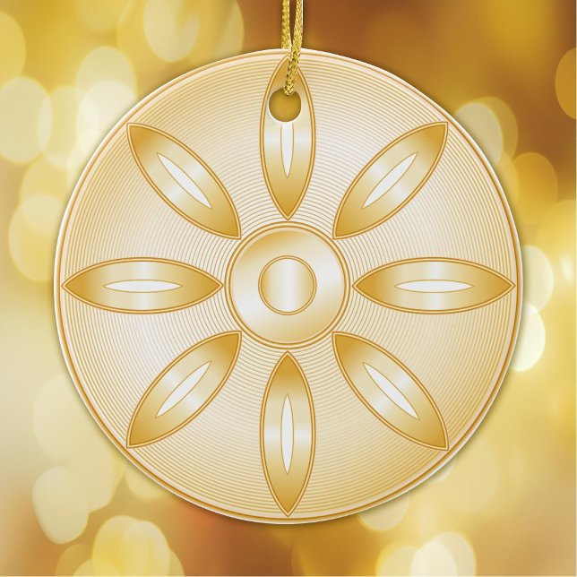 Buddhism, Gold Lotus Symbol Ceramic Ornament (Buddhism, gold Lotus blossom, wheel of Dharma, symbol of the Buddhist faith.  Peace.)