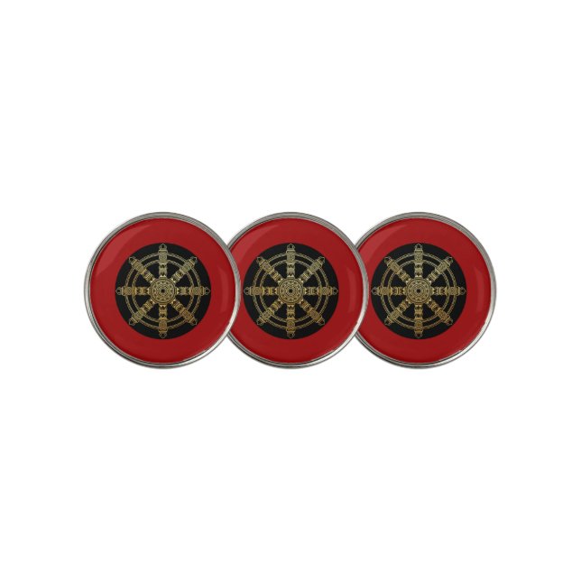 Buddhism Golden Dharma Wheel  Golf Ball Marker (3 Up)