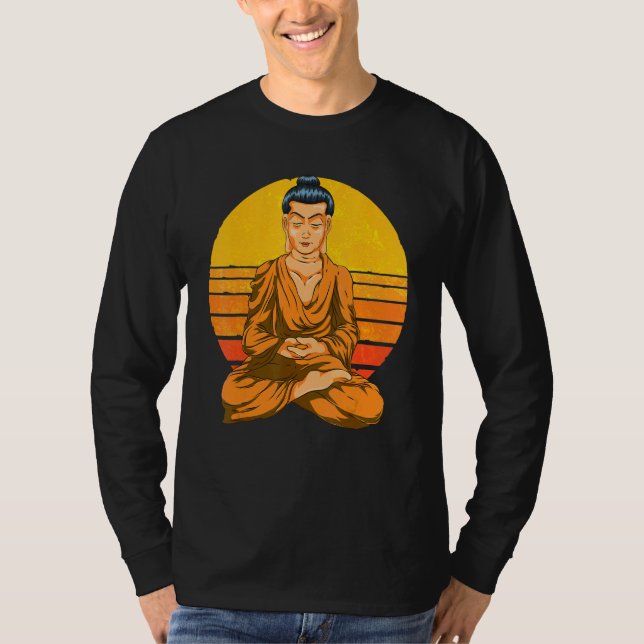 Buddhism Spiritual Meditation Buddhist Retro Sunse T-Shirt (Front)
