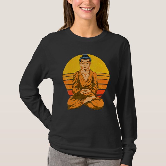 Buddhism Spiritual Meditation Buddhist Retro Sunse T-Shirt (Front)