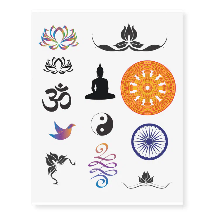 Buddhist and Mindfulness Symbols Temporary Tattoos | Zazzle