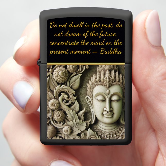 Buddhist Carving of a Serene Figure. Generative AI Zippo Lighter (In Hand)