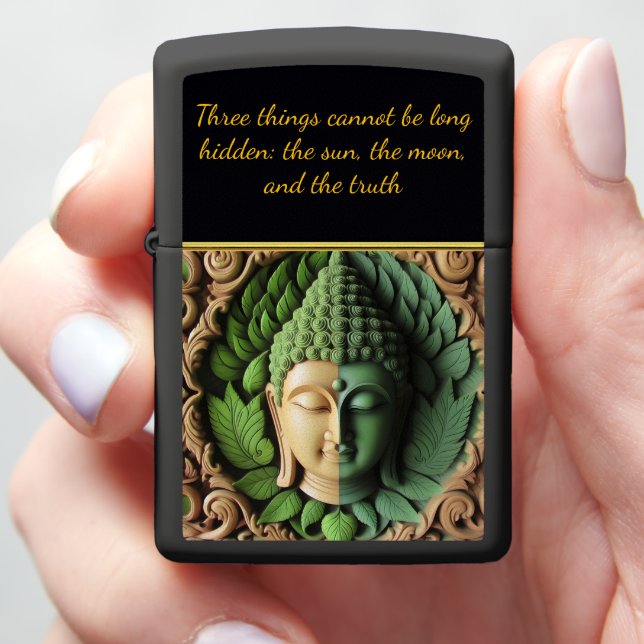 Buddhist Carving With Leaves & Orbs Generative AI Zippo Lighter (In Hand)