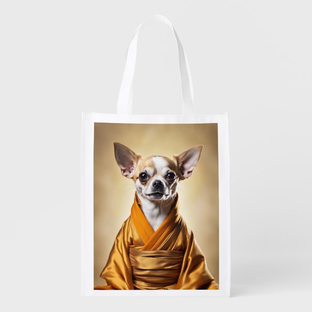 Buddhist Chihuahua Grocery Bag (Front)