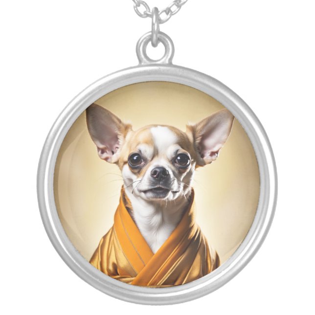Buddhist Chihuahua Silver Plated Necklace (Front)
