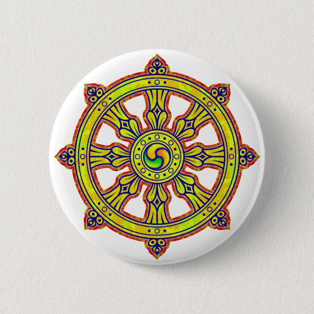 Buddhist Dharma Chakra Pinback Button (Front)