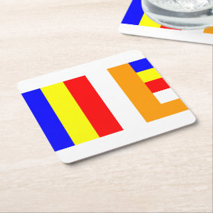 Buddhist Flag Square Paper Coaster
