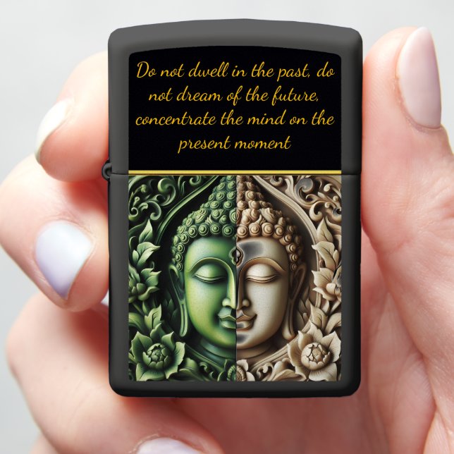 Buddhist Flora & Orbs: AI Carving Zippo Lighter (In Hand)