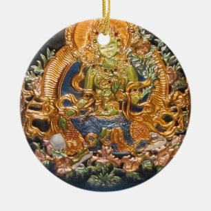 BUDDHIST GODDESS GREEN TARA METALLIC INLAY CERAMIC ORNAMENT