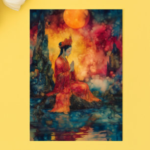 Buddhist Goddess Guanyin Rainbow Surreal Abstract Postcard