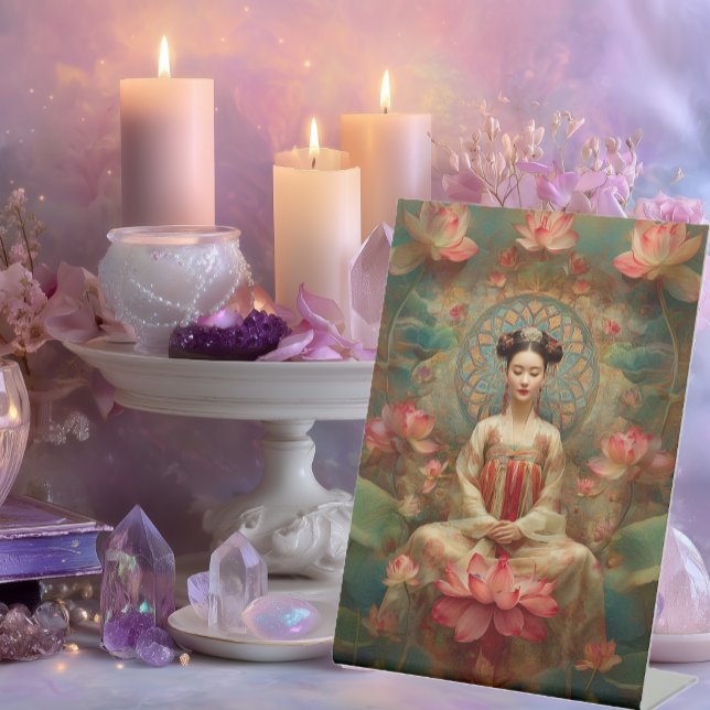 Buddhist Goddess Quan Yin Portrait Painting Art  Pedestal Sign (Creator Uploaded)