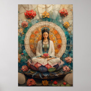 Buddhist Goddess Quan Yin Portrait Painting Art Poster